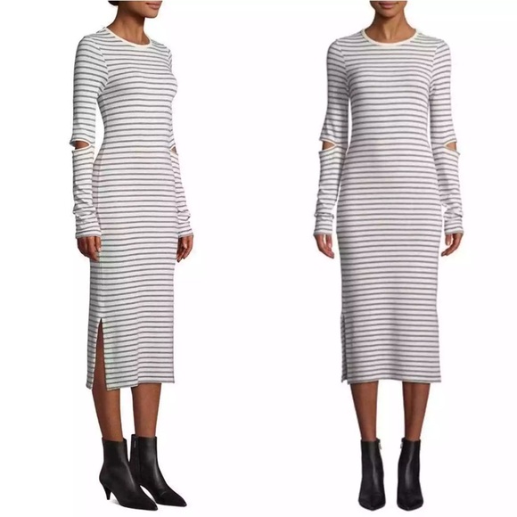 NWT Current Elliott Off White Metallic Striped Quince Midi Dress Womens Small - Picture 13 of 13